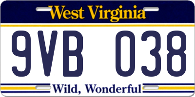 WV license plate 9VB038