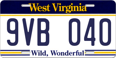WV license plate 9VB040