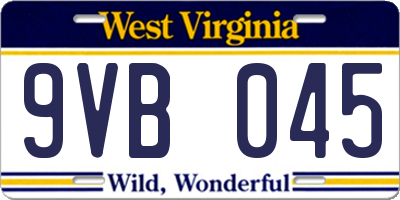 WV license plate 9VB045