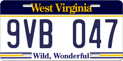 WV license plate 9VB047