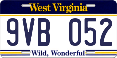 WV license plate 9VB052