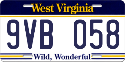 WV license plate 9VB058