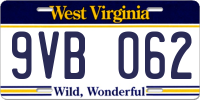 WV license plate 9VB062