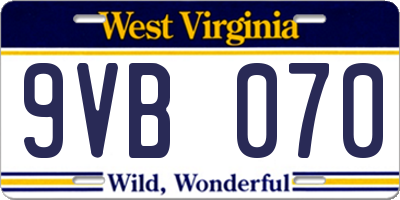 WV license plate 9VB070