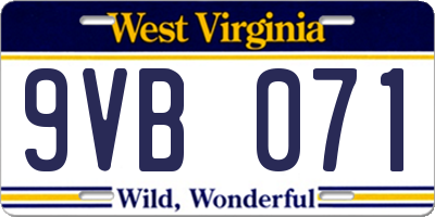 WV license plate 9VB071