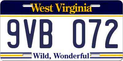 WV license plate 9VB072