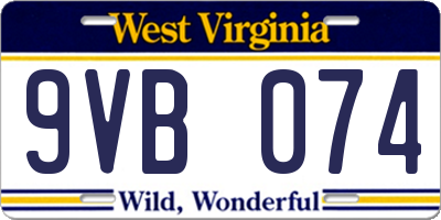 WV license plate 9VB074