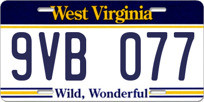 WV license plate 9VB077
