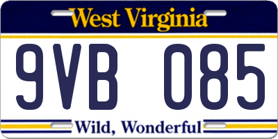 WV license plate 9VB085