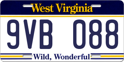 WV license plate 9VB088