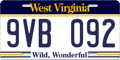 WV license plate 9VB092