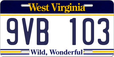 WV license plate 9VB103