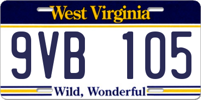 WV license plate 9VB105