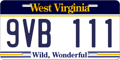 WV license plate 9VB111