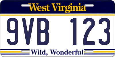 WV license plate 9VB123