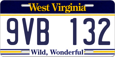 WV license plate 9VB132