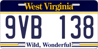 WV license plate 9VB138