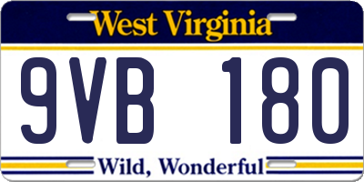 WV license plate 9VB180