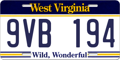 WV license plate 9VB194