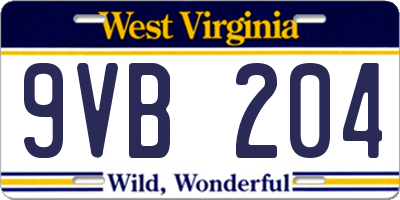 WV license plate 9VB204