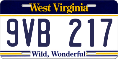 WV license plate 9VB217