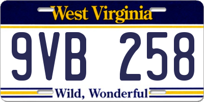 WV license plate 9VB258