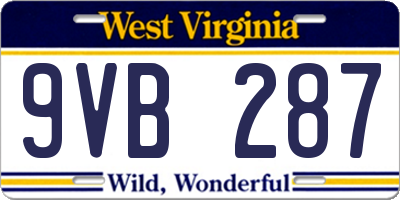 WV license plate 9VB287