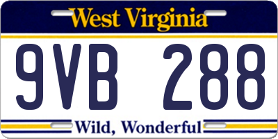 WV license plate 9VB288