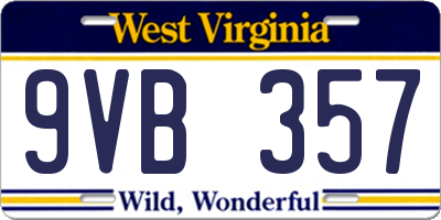 WV license plate 9VB357