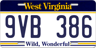 WV license plate 9VB386