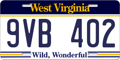 WV license plate 9VB402