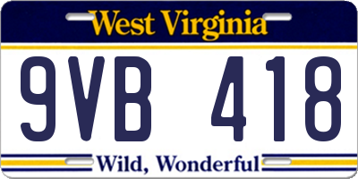 WV license plate 9VB418