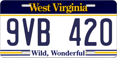 WV license plate 9VB420