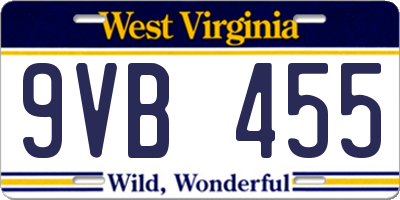 WV license plate 9VB455
