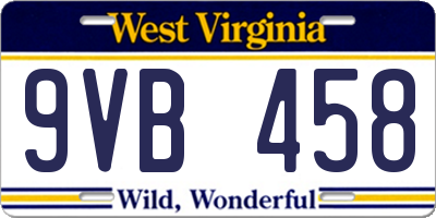 WV license plate 9VB458