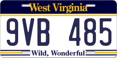 WV license plate 9VB485