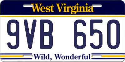 WV license plate 9VB650