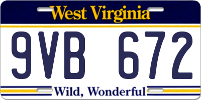 WV license plate 9VB672