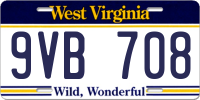 WV license plate 9VB708