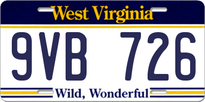 WV license plate 9VB726