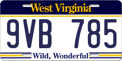 WV license plate 9VB785