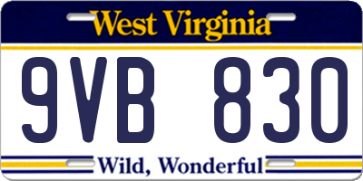 WV license plate 9VB830