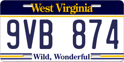 WV license plate 9VB874