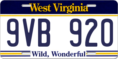 WV license plate 9VB920