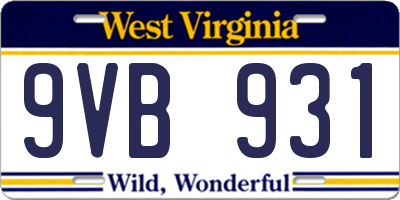 WV license plate 9VB931