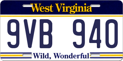 WV license plate 9VB940