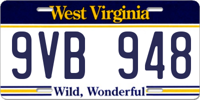 WV license plate 9VB948