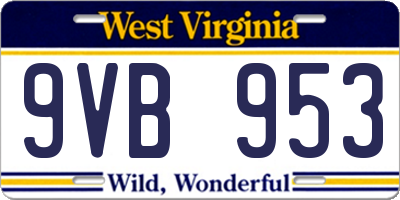 WV license plate 9VB953
