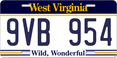WV license plate 9VB954