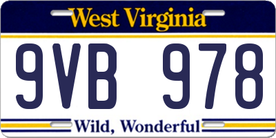 WV license plate 9VB978